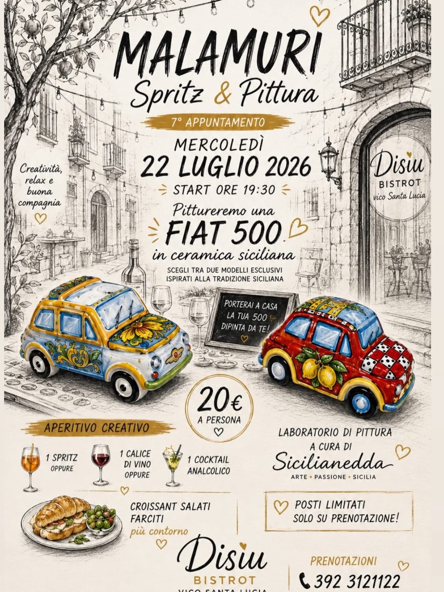 Poster for Malamuri - Spritz & Pittura, a creative aperitivo and painting workshop