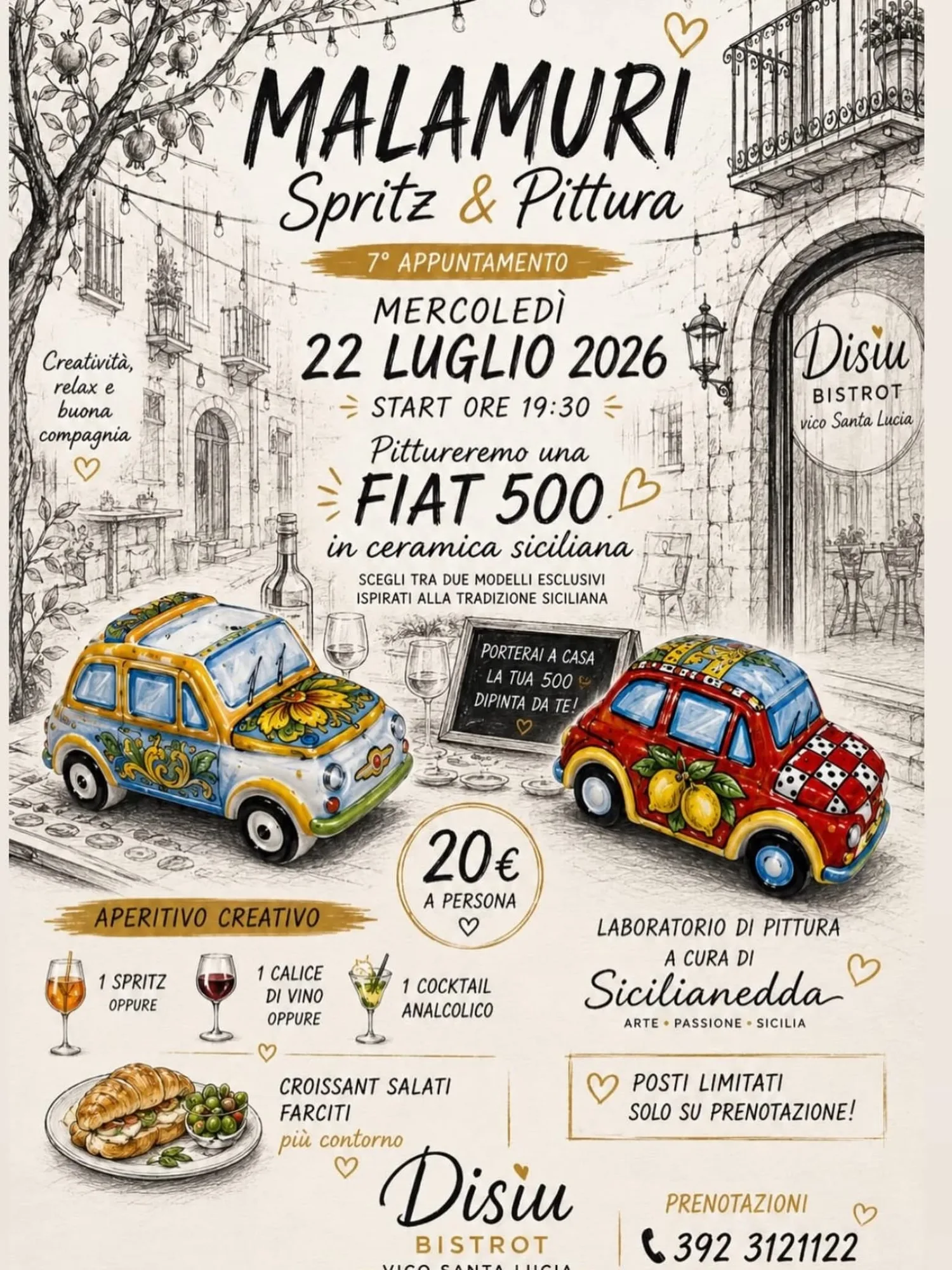 Poster for Malamuri - Spritz & Pittura, a creative aperitivo and painting workshop